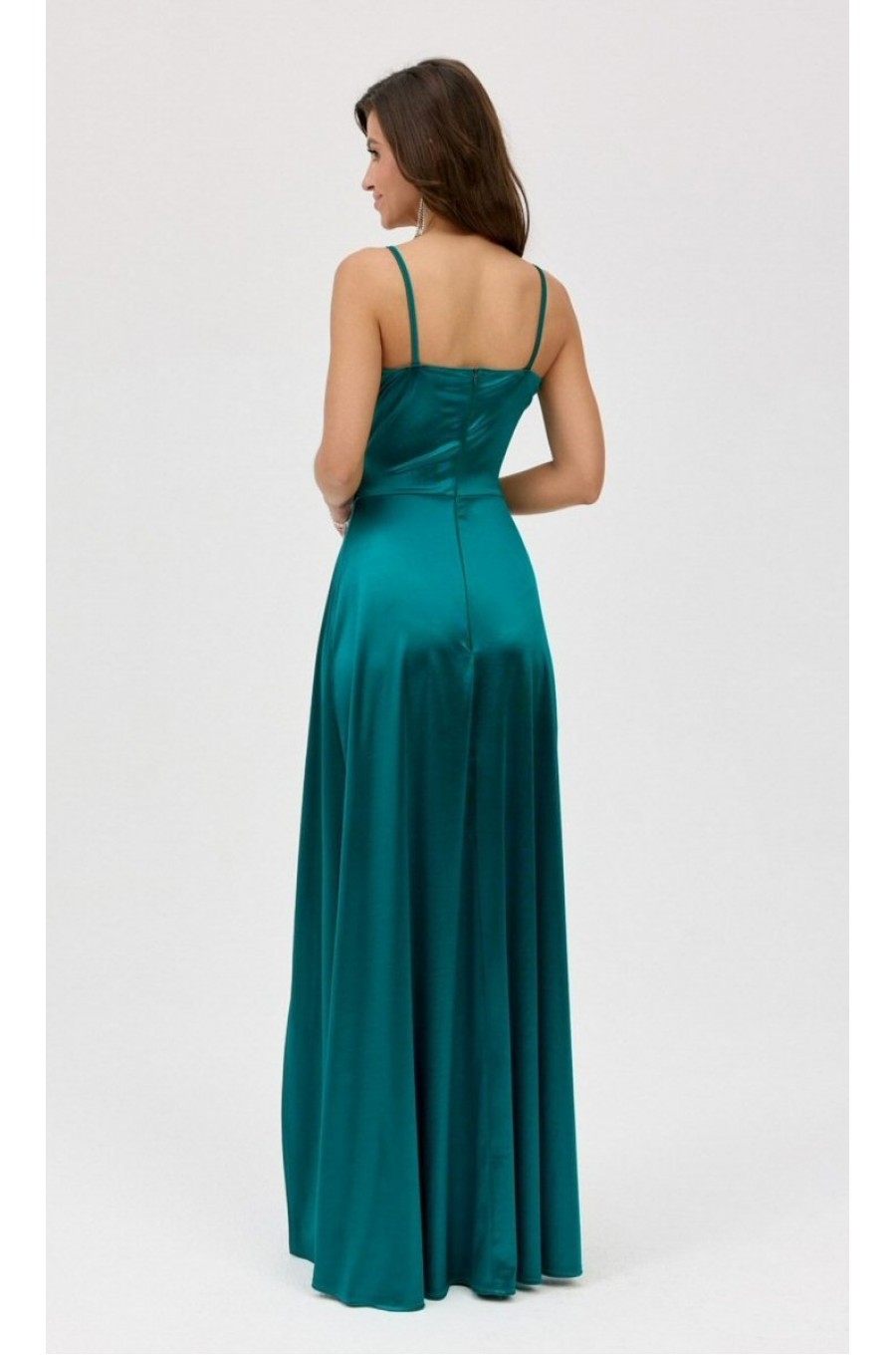 Rochie verde smarald lunga din satin petrecuta SalmaR Rochie verde smarald lunga din satin petrecuta SalmaR 4 - dyandra.ro