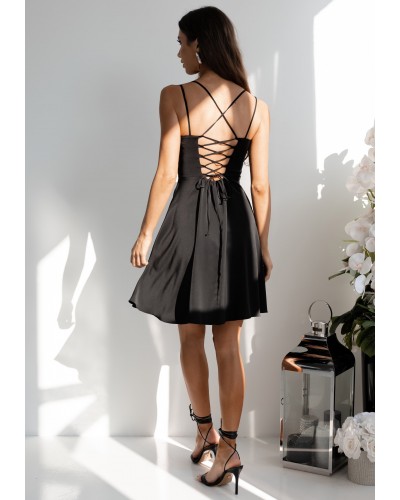 Rochie baby doll neagra cu bust tip corset ValeriaW2 - dyandra.ro