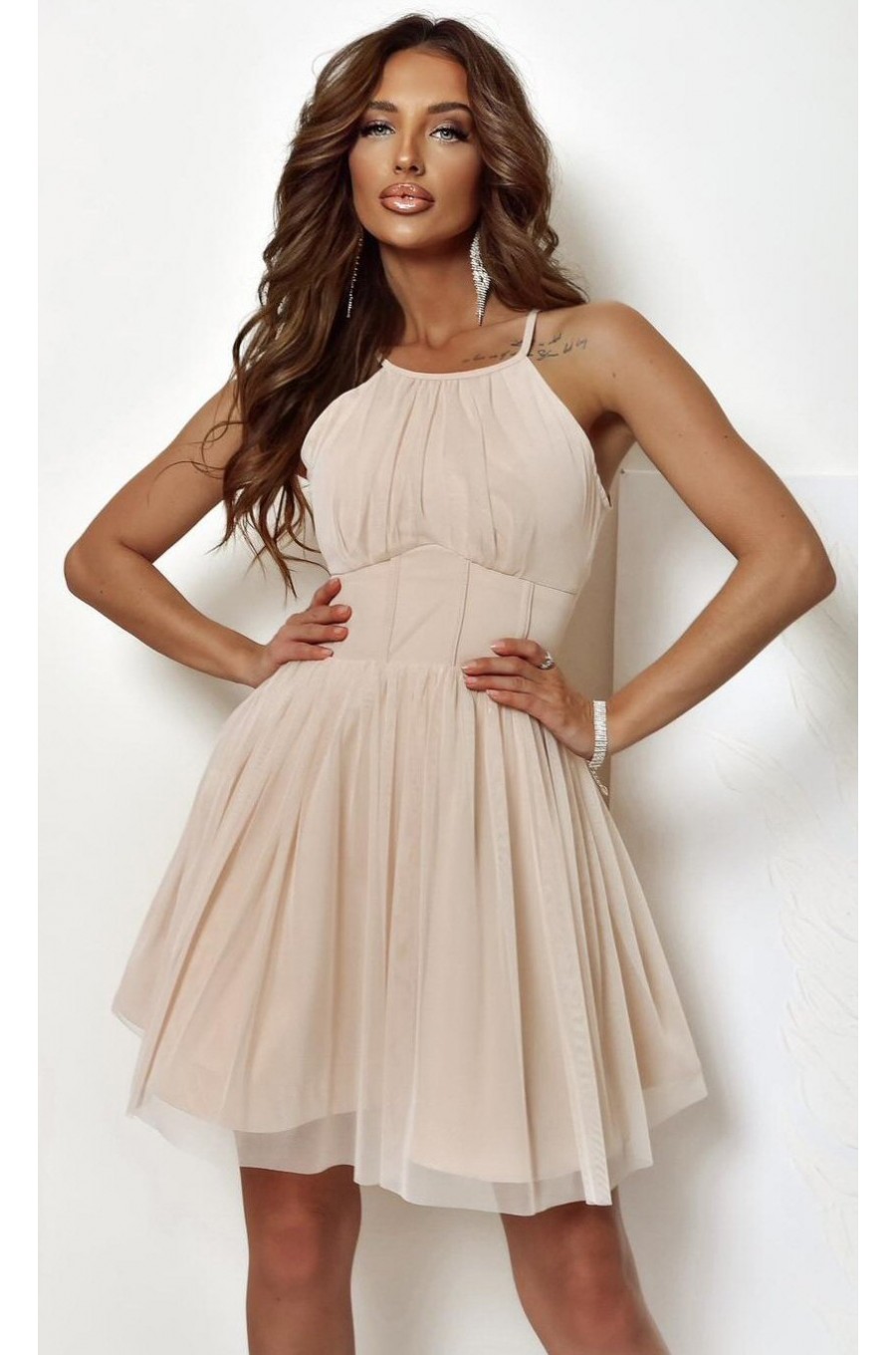 Rochie baby doll scurta din tulle bej SindiW Rochie baby doll scurta din tulle bej SindiW 1 - dyandra.ro