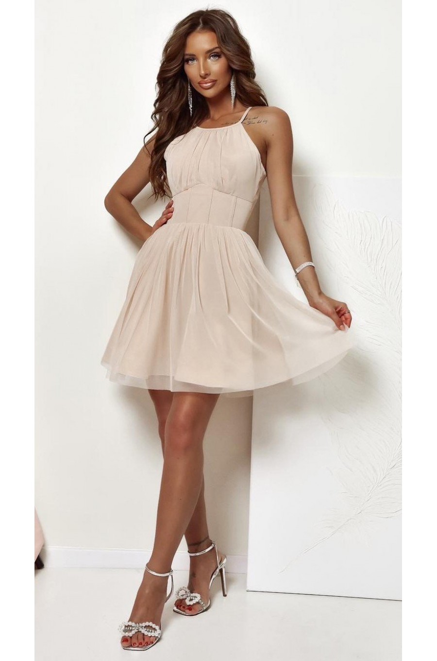 Rochie baby doll scurta din tulle bej SindiW Rochie baby doll scurta din tulle bej SindiW 3 - dyandra.ro