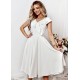Rochie cununie civila midi, ecru, cu volane pe bust, FalbanaW Rochie cununie civila midi, ecru, cu volane pe bust, FalbanaW 2 - dyandra.ro