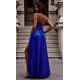 Rochie lunga eleganta din brocard albastra cu reflexii amaranth cu umerii goi si bust tip corset ValeriaLux 3 - dyandra.ro