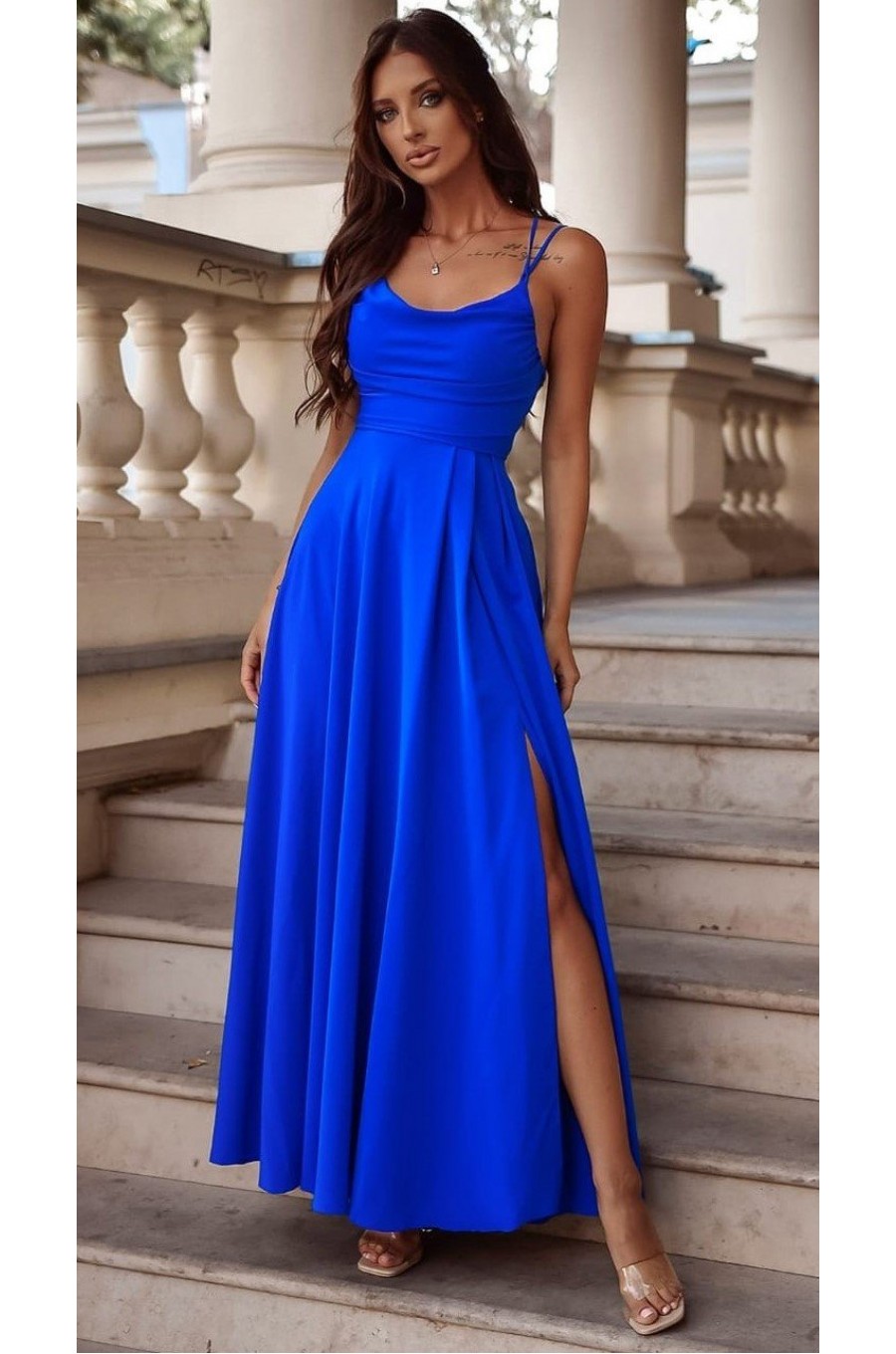 Rochie de ocazie lunga albastra cu bust tip corset ValeriaW 1 - dyandra.ro