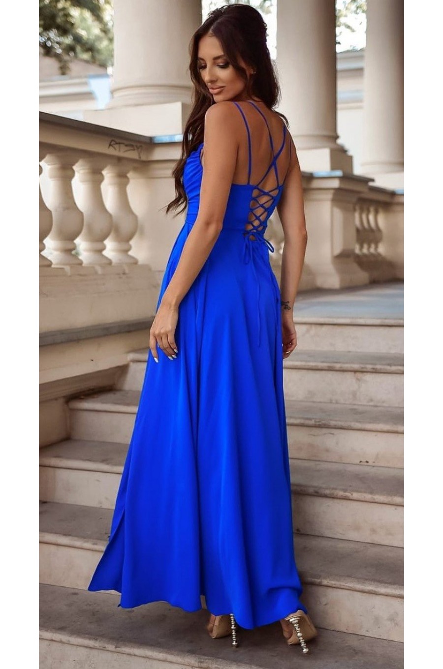 Rochie de ocazie lunga albastra cu bust tip corset ValeriaW 2 - dyandra.ro