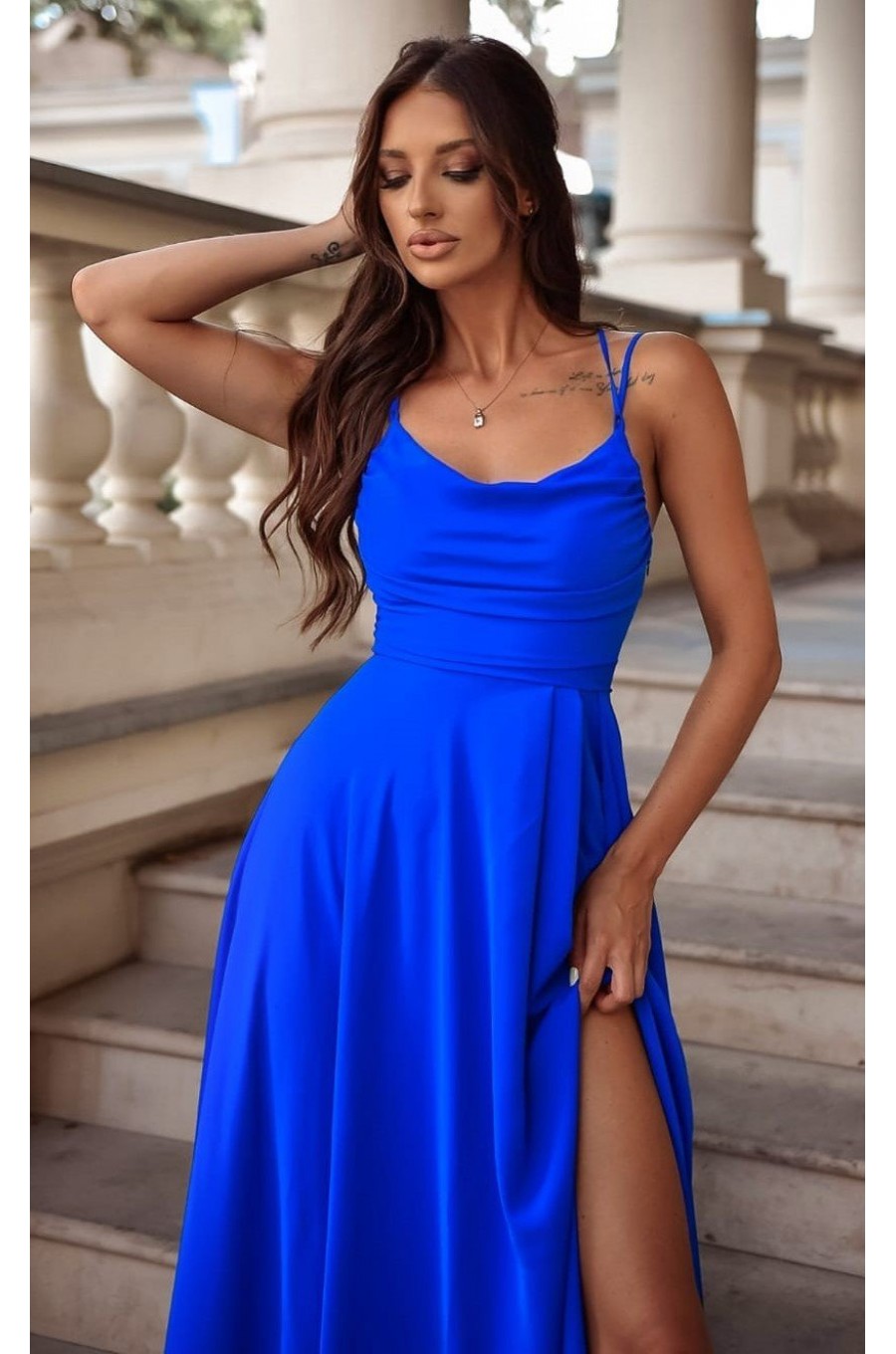 Rochie de ocazie lunga albastra cu bust tip corset ValeriaW 3 - dyandra.ro