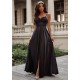 Rochie de ocazie lunga neagra din satin cu corset Karenina Rochie de ocazie lunga neagra din satin cu corset Karenina 2 - dyandra.ro