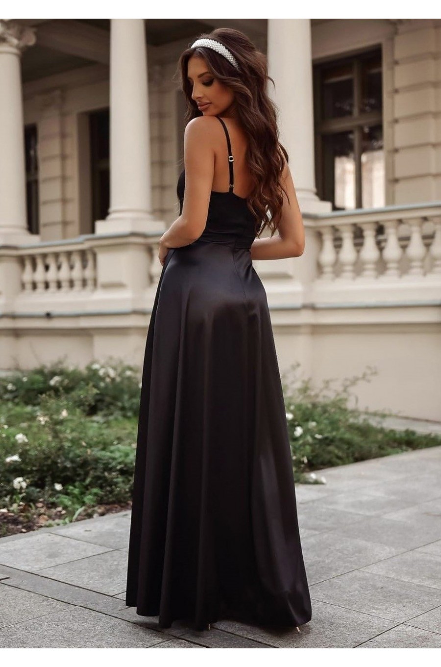 Rochie de ocazie lunga neagra din satin cu corset Karenina Rochie de ocazie lunga neagra din satin cu corset Karenina 2 - dyandra.ro
