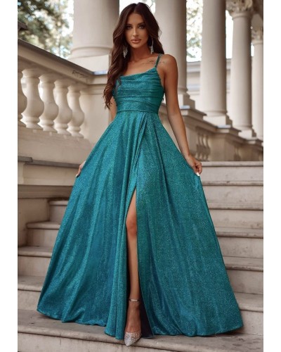 Rochii elegante, Rochie de ocazie lunga din glitter verde cu bust tip corset ValeriaLux - dyandra.ro