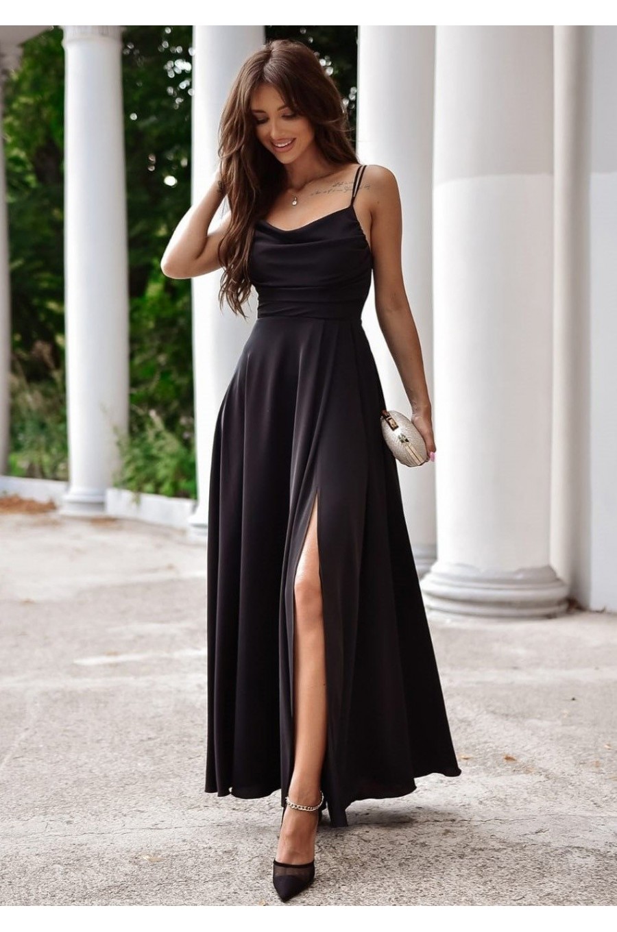 Rochie lunga neagra ocazie cu bust tip corset ValeriaW 1 - dyandra.ro