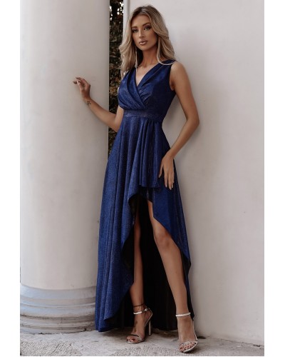 Rochie de seara lunga, glitter, bleumarin, asimetrica, ElifW2 - dyandra.ro