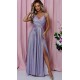 Rochie de seara lunga, bumbac cu glitter bleu, crapata pe picior, ScarletW 2 - dyandra.ro