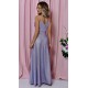 Rochie de seara lunga, bumbac cu glitter bleu, crapata pe picior, ScarletW 3 - dyandra.ro