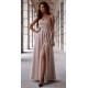 Rochie de seara lunga, glitter, sampanie aurie, cu bust tip corset, ValeriaLux 2 - dyandra.ro