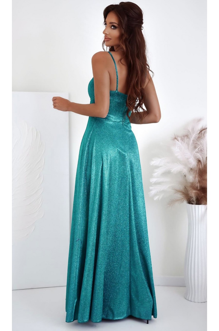 Rochie lunga verde din glitter cu corset KareninaLux Rochie lunga verde din glitter cu corset KareninaLux 2 - dyandra.ro