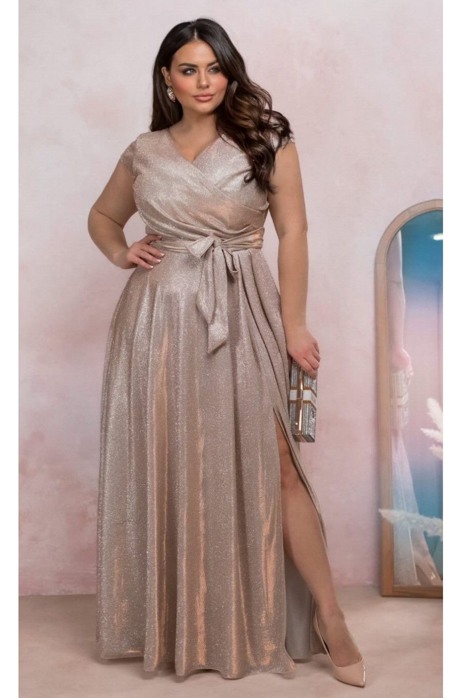 Rochie lunga aurie din bumbac cu glitter AmandaW Rochie lunga aurie din bumbac cu glitter AmandaW 1 - dyandra.ro