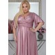 Rochie eleganta in marimi mari, lunga, din bumbac cu glitter, roz pal, cu maneca larga, ZoeW 3 - dyandra.ro