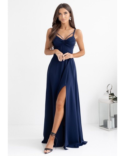 Rochie eleganta lunga bleumarin navy cu bust tip corset vaporoasa SuzanaW - dyandra.ro