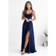 Rochie eleganta lunga bleumarin navy cu bust tip corset vaporoasa SuzanaW 2 - dyandra.ro