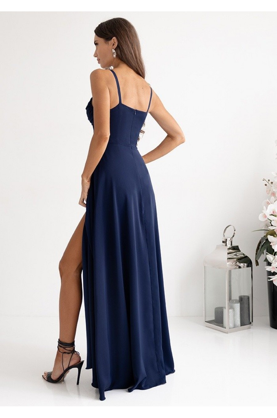 Rochie eleganta lunga bleumarin navy cu bust tip corset vaporoasa SuzanaW 2 - dyandra.ro