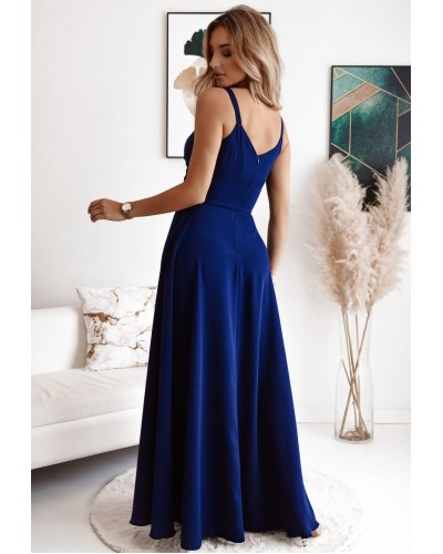 Rochie eleganta lunga, bumbac bleumarin navy, petrecuta, LorenW1 - dyandra.ro