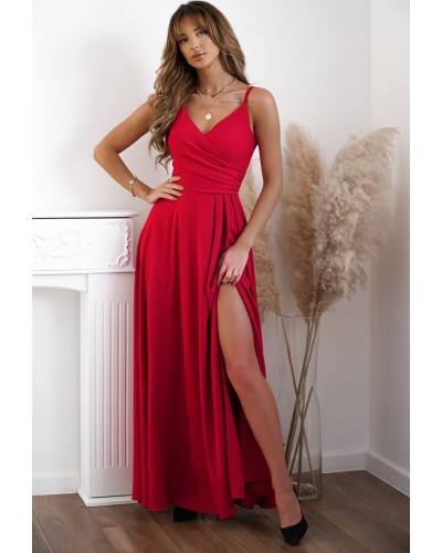 Rochie eleganta lunga, bumbac, rosie, petrecuta, LorenW1 - dyandra.ro