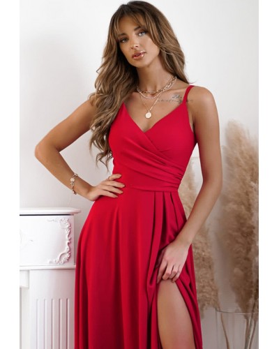 Rochie eleganta lunga, bumbac, rosie, petrecuta, LorenW1 - dyandra.ro