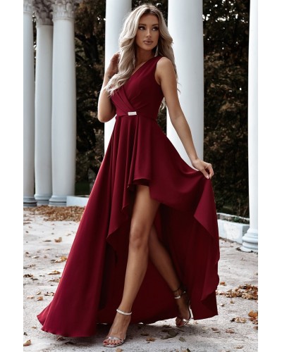 Rochie eleganta lunga, burgundy, asimetrica, ElifW - dyandra.ro