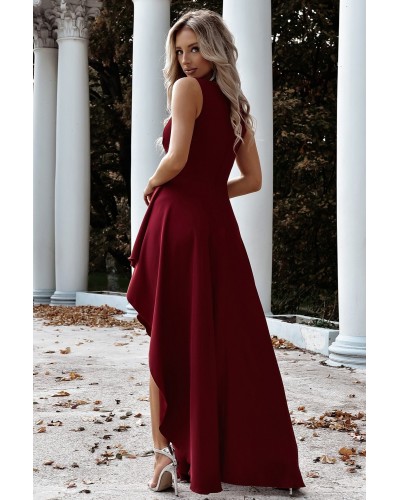 Rochie eleganta lunga, burgundy, asimetrica, ElifW - dyandra.ro