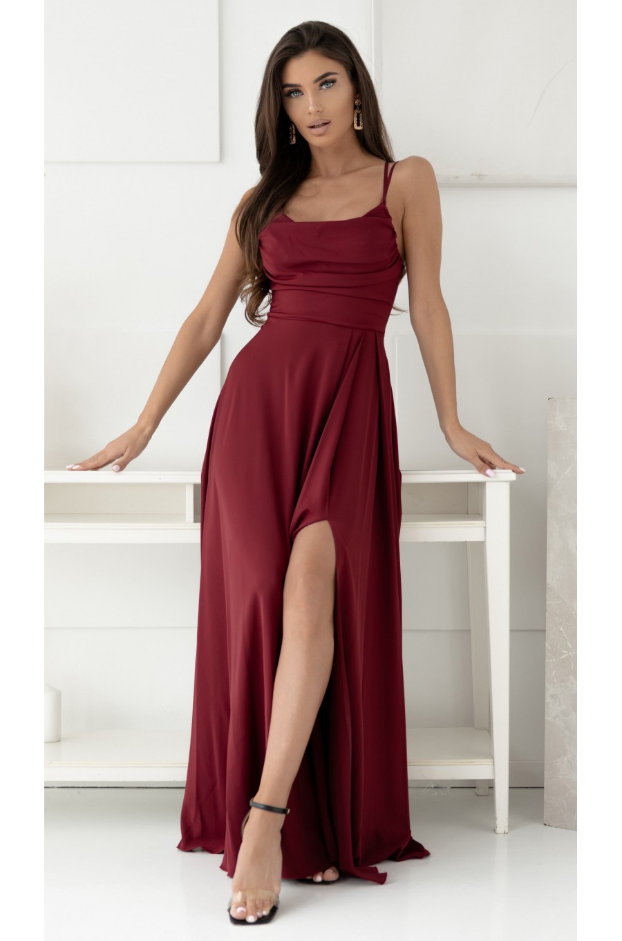 Rochie lunga burgundy cu bust tip corset ValeriaW Rochie lunga burgundy cu bust tip corset ValeriaW 1 - dyandra.ro