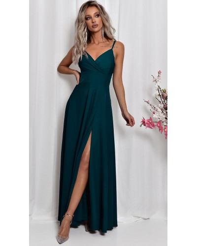 Rochie eleganta lunga, verde, cu decolteu plic, TifaniW1 - dyandra.ro