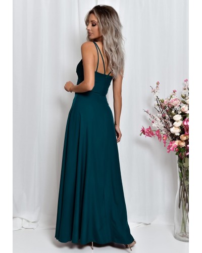 Rochie eleganta lunga, verde, cu decolteu plic, TifaniW1 - dyandra.ro