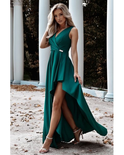 Rochie eleganta lunga, verde smarald, asimetrica, ElifW - dyandra.ro