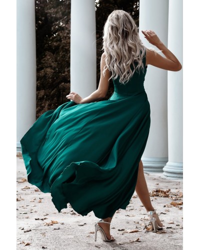 Rochie eleganta lunga, verde smarald, asimetrica, ElifW - dyandra.ro