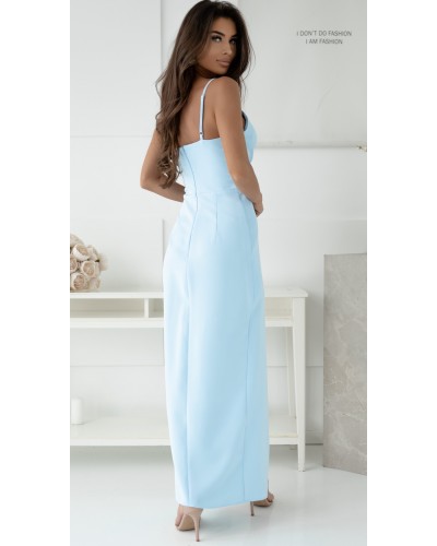 Rochie lunga, mulata, baby blue, crapata pe picior, KeliWW - dyandra.ro