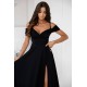 Rochie de ocazie eleganta lunga neagra din bumbac cu umerii goi ValentinaW 5 - dyandra.ro