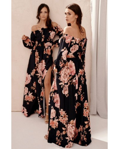 Rochie lunga de vara vaporoasa cu flori cu maneca lunga si umeri goi Blanca Rochie lunga de vara vaporoasa cu flori cu maneca lunga si umeri goi Blanca - dyandra.ro