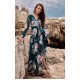 Rochie de vara lunga din voal verde smarald cu flori vaporoasa cu maneca lunga Anamaria 4 - dyandra.ro