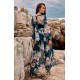 Rochie de vara lunga din voal verde smarald cu flori vaporoasa cu maneca lunga Anamaria 3 - dyandra.ro