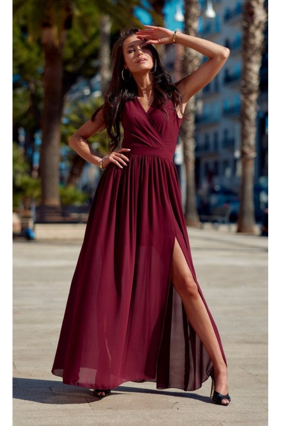 Rochie lunga din voal burgundy vaporoasa Yurianne Rochie lunga din voal burgundy vaporoasa Yurianne 1 - dyandra.ro
