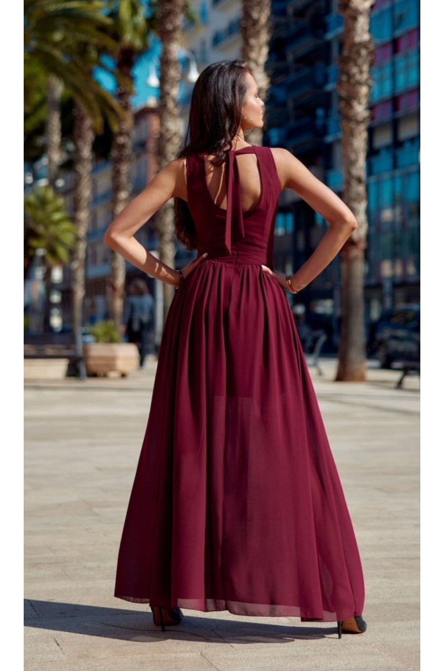 Rochie lunga din voal burgundy vaporoasa Yurianne Rochie lunga din voal burgundy vaporoasa Yurianne 2 - dyandra.ro
