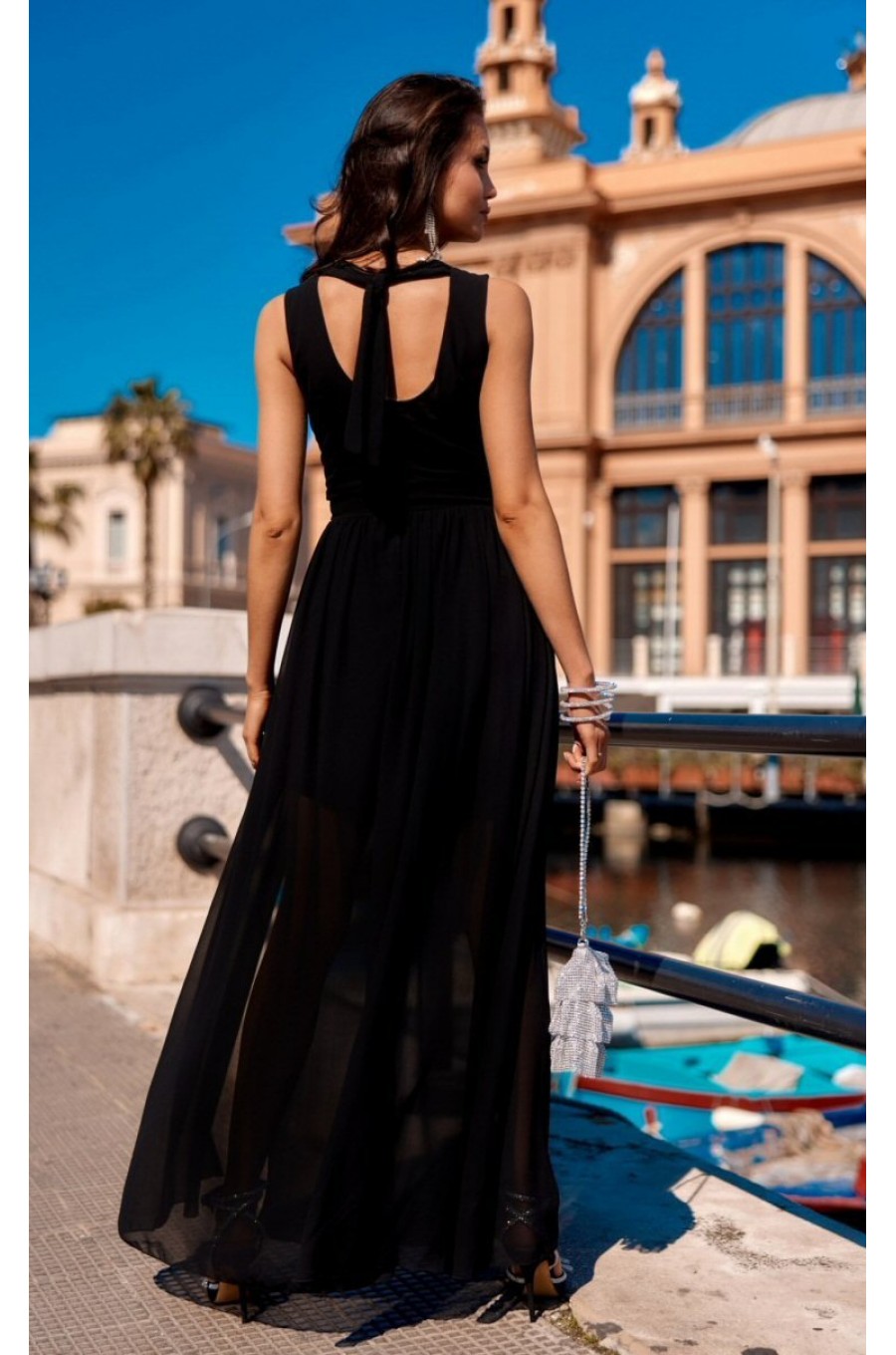 Rochie lunga din voal, neagra, vaporoasa, Yurianne Rochie lunga din voal, neagra, vaporoasa, Yurianne 2 - dyandra.ro