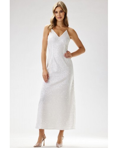 Rochie alba din paiete lunga mulata tip furou Christa1 - dyandra.ro