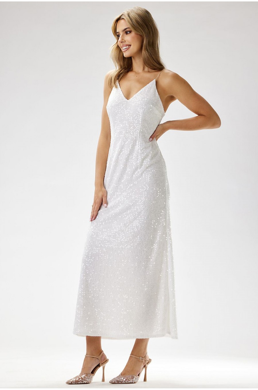 Rochie alba din paiete lunga mulata tip furou Christa1 Rochie alba din paiete lunga mulata tip furou Christa1 4 - dyandra.ro