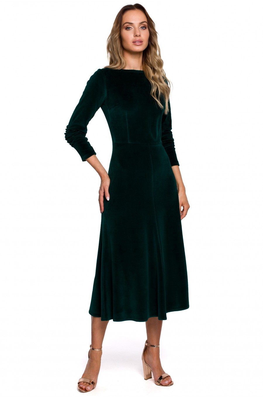 Rochie midi verde din catifea clasica Simina Rochie midi verde din catifea clasica Simina 1 - dyandra.ro