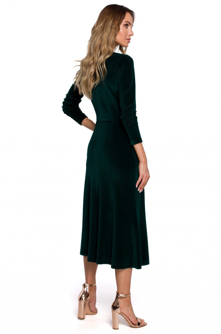 Rochie midi verde din catifea clasica Simina Rochie midi verde din catifea clasica Simina 2 - dyandra.ro