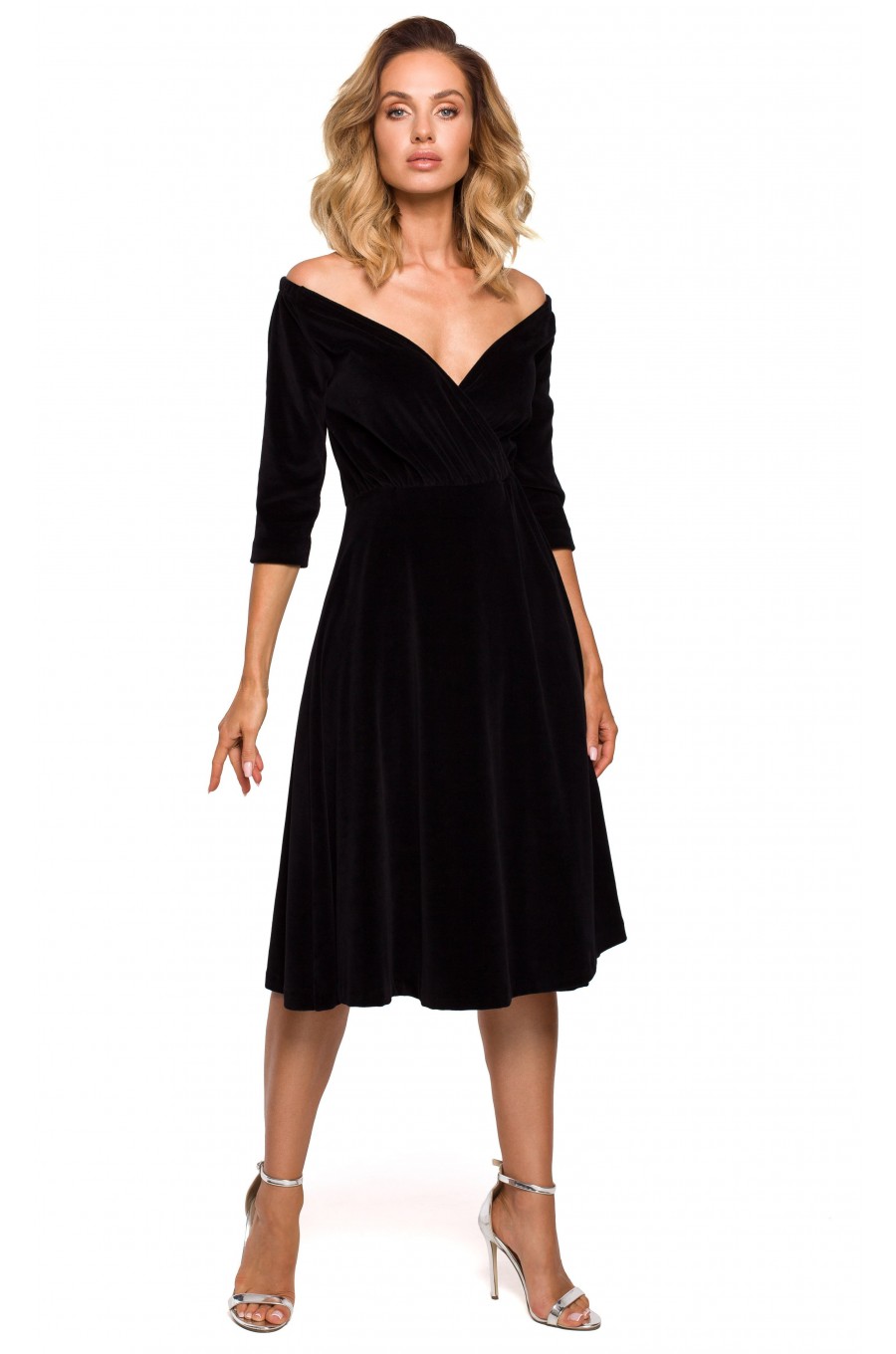 Rochie midi eleganta din catifea neagra Denisa 1 - dyandra.ro