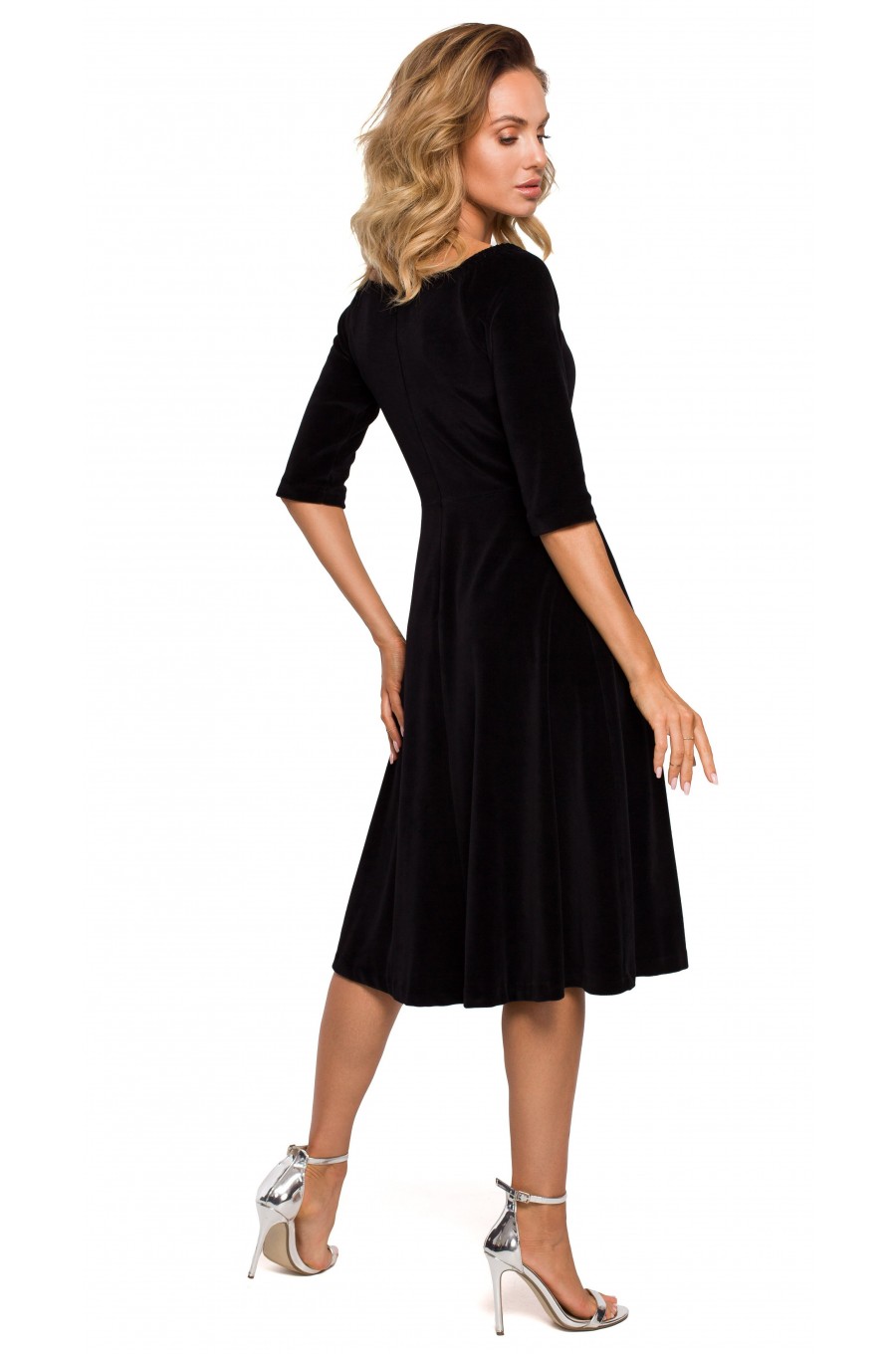 Rochie midi eleganta din catifea neagra Denisa 2 - dyandra.ro