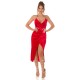 Rochie eleganta midi, din catifea rosie, mulata, cu bretele argintii, Quinne Rochie eleganta midi, din catifea rosie, mulata, cu bretele argintii, Quinne 5 - dyandra.ro