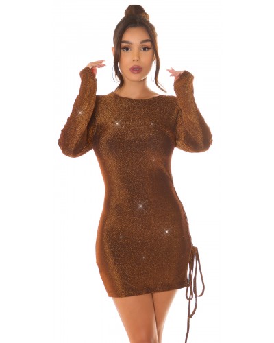 Rochie scurta mulata din glitter bronz cu maneca lunga Zarita Rochie scurta mulata din glitter bronz cu maneca lunga Zarita - dyandra.ro