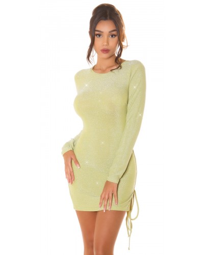 Rochie scurta verde light mulata din glitter cu maneca lunga Zarita  - dyandra.ro